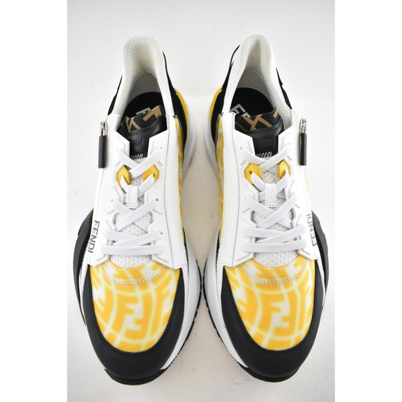 Fendi Mens Vertigo Flow Yellow Monogram White FF Logo Side Zip Low Sneaker 12 13 - Picture 8 of 12